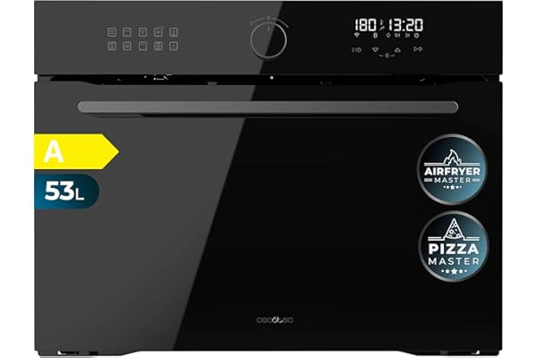 Cecotec Four Encastrable Bolero Hexa AF314500 Glass Black A de 53 L. Fonction Friteuse, 2900W, 11 Fonctions, Airfryer Master, Pizza Master, Faible Consommation, Nettoyage Facile
