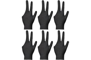 QOZJI Guanti da Biliardo,6PCS Guanti a Tre Dita, da Biliardo, estensibili, Nero Rete Traspirante, per Accessori da Biliardo,Guanti da Biliardo,Realizzati in Materiale di Nylon di qualità, Guanti da biliardo