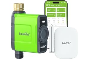 ‎RAINPOINT RAINPOINT Bewässerungscomputer WLAN mit Antennen-Gateway und Messingeinlass Smart Bewässerungsuhr mit APP/Sprachsteuerung, Wetterbasiert IP65 Bewässerungssteuerung für Garten Rasen, 6 Zeitplänen