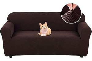 Jaotto Funda para Sofa 4 Plazas Funda Cubre Sofa Ajustable Fundas de Sofá Elasticas Extraíbles Lavables Antideslizante Protector Cubiertas de Sofá con Brazos de Sala de Estar,Jacquard Marrón Oscuro