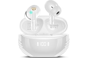 Conyat Auriculares Inalámbricos, Auriculares Bluetooth 5.4 HiFi Estéreo con ENC Mic, 48 Horas Cascos Inalambrico Bluetooth con LED Pantalla, IP7 Impermeable Cascos inalambricos, Blanco