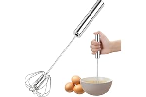 AEX Premium Semi-Automatic Egg Whisk Stainless Steel Push Action Hand Whisk Manual Kitchen Mixer Beater for Cooking, Baking, Cream Whipping, Frothy Coffee, and Blending | Durable Design