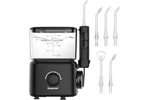 Sawgmore Jet Dentaire Hydropulseur, Hydropulseur Dentaire avec 5 Buses Multifonction, 10 Réglages de Pression D'eau, Capacité de 600ML Irrigateur Dentaire Pour Les Soins Familiaux (Noir)
