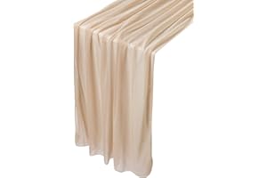 Qidordour 2 Pack Champagne Chiffon Table Runner 30 x 120 Inches Romantic Sheer Wedding Table Runner Glitter Brown Tulle Fabric Party Table Decorations for Wedding, Birthday Party, Bridal & Baby Shower