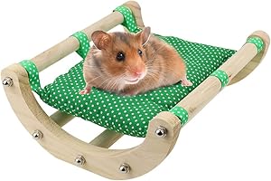 GIGIIS Hamster Bett Holz Meerschweinchen Hängematte Stoff Spielzeug Ruheplatz für Haustiere Liege Wippe Kleintierbetten für Chinchilla Kaninchen (Abnehmbar, Grün, 25 cm) Leicht Zusammenzubauen