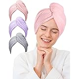 Enkifun Asciugamano per Capelli, 3 Pack Asciugamano ad Asciugatura Rapida con Disegno Pulsante Turbante Microfibra Capelli Es