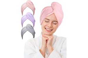 Enkifun Asciugamano per Capelli, 3 Pack Asciugamano ad Asciugatura Rapida con Disegno Pulsante Turbante Microfibra Capelli Estremamente Morbidi Viaggi Escursioni in Spiaggia Sport Grigio Rosa Viola