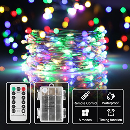 Preisvergleich Produktbild Lichterkette für Weihnachten, LED Außenbeleuchtung mit Fernbedienung und Batteriebetrieben Wasserdicht IP65 (Bunte)