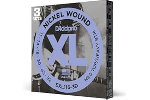 D'Addario EXL116 Nickel Wound Electric Guitar Strings, Medium Top/Heavy Bottom, 11-52, 3 Sets