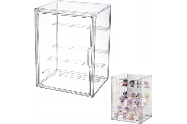 HSYTEK Monter i akryl, 5 lager akryllåda, transparent, stapelbar förvaringslåda, liten monter med magnetisk dörr, samlarvitri