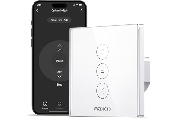 Maxcio Interrupteur Volet Roulant Connecté Compatible Avec Alexa Et Google Home, Interrupteur Connecté Volet Roulant Intelligent Avec Minuterie Et Commande Vocale, Interrupteur Tactile (1, Blanc)
