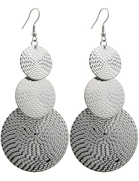 2LIVEfor Große lange graue Ohrringe Silber Grau Matt Muster Ohrringe lang Hängend Groß Antik Optik Blatt Rund...
