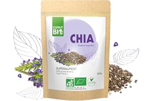 ESPRIT BIO - Graines de Chia Bio - Superaliment - Omega-3 - en Topping - 100 pourcent Bio et Vegan - Noir - 200 g (Lot de 1)
