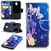 Produktbild Samsung Galaxy J7 2017 DUOS Hülle Leder Flip Case Schmetterling Blumen Muster, Samsung J730 Galaxy J7 2017 DUOS Lederhülle Protective Cover Ledertasche Handyhülle Wallet Brieftasche Tasche Schutzhülle mit Kartenfach Standfunktion, Blau