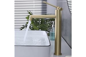 Rubinetto Bagno Lavabo Alto Oro Spazzolato Miscelatore Monocomando per Lavabo Fredda e Calda Regolabile SHANFO M4OK-T