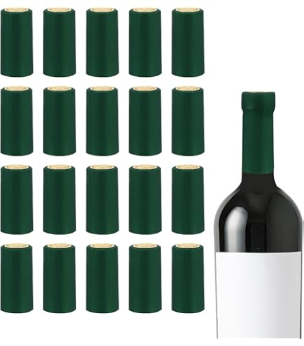 100 Capsule Termorestringenti Per Vino - PVC, 32x50mm, Motivo Fiore, Verde