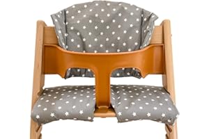 MESSY ME Cuscino per seggiolone Stokke Tripp Trapp, facile da montare, completamente pulito (grigio con stelle bianche)