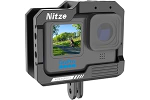 Nitze HERO12 HERO11 HERO10 HERO9 Action Cage KameraKäfig, Schützender Vlog Käfig aus Aluminiumlegierung für GoPro Hero 12/11/10/9, Videokäfig mit 2 Cold Shoe für Mikrofon und LED Licht – T-GP01A