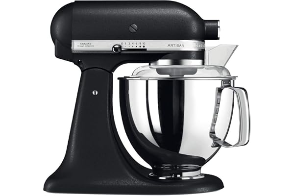 KitchenAid Robot Pâtissier - Artisan - Robot cuisine multifonctions à tête inclinable - Batteur avec 5 accessoires et 2 bols inox de 4,8 et 3 L - Truffe noir