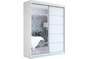 ‎A&J MÖBELLAND A&J MöbelLand Schwebetürenschrank GAPI Kleiderschrank 2-türig mit Spiegel, Garderobe 160 cm (Weiß/weiß/weiß)