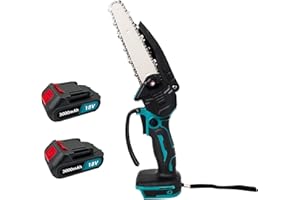ALBESSULI Cordless Mini Chainsaw 6 Inch, Electric One-Hand Portable Pruning Shears Chainsaw with 2 * 3.0Ah Rechargeable Battery, with Safety Lock, Power Chain Saw for Tree Branch Wood Cutting