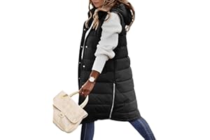 Yuson Girl Chaleco Mujer Chalecos Acolchados Medio Largo Chaquetas sin Mangas Casual Chaleco Grueso Invierno Abrigo Outwear con Capucha Largos Calentador de Cuerpo con Bolsillos