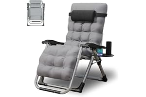TRIOBLADE Outdoor Reclining Zero Gravity Chair with Cup Holder & Cushion, Adjustable Sun Loungers Folding Recliner Garden Chairs for Patio Garden Beach Support 200kg (Gray)