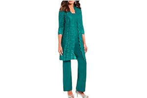 BOTONG 3 PC Mother of The Bride Pants Suit for Wedding Long Lace Jacket Chiffon Women Outfits for Prom Evening