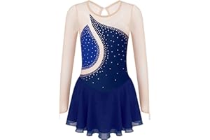 Oyolan Enfant Fille Robe Patinage Artistique Strass Manches Longues Justaucorps Gymnastique Combinaison Danse Classique Croisé Dos Bodysuit Dancewear 5-16 Ans