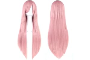 Fouriding 31" Smoke Pink Women's Long Straight Cosplay Party Wigs Hairpieces Hair Cap Lolita Style Anime Wig