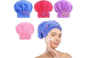 DKDXID 4 Piezas Toalla Pelo Microfibra Anti Frizz Toalla Cabeza Mujer Toalla para El Pelo Niña Toalla Pelo Secado Rapido Turbantes para Mujer Toalla Cabello Toalla Turbante Pelo Microfiber Hair Towel