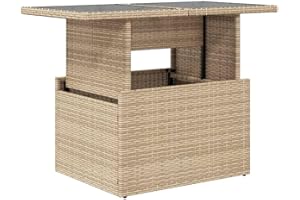 vidaXL Table de Jardin Dessus en Verre Beige 100x55x73 cm Poly rotin, Table d'extérieur, Table, Table à Manger d'extérieur, Table de Patio