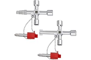 Simsky 2 Piezas Llave de Utilidad Multifuncional de 4 Vías, Plateado de Útil Llave Cruzada Universal, Puede Utilizar para Contador Agua, Armario Eléctrico, Ascensor, Contador gas, Válvulas