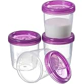 Vivart 4 Adet 180 ml Sızdırmaz Kapaklı Anne S&uuml;t&uuml; Ve Mama Saklama Kabı Mor Kapaklı Mor Tek Ebat