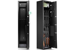 TANGZON 5-Gun Rifle Cabinet, 57’’/145cm Long Gun Safe Box with Biometric Fingerprint, Digital Keypad, 2 Emergency Keys, Ammo Lockbox & Storage Pockets, Anti-Theft Gun Security Safe for Home Office