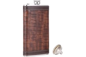 TOX TANEAXON TANEAXON Petaca envuelta en piel de cocodrilo de 12 onzas con embudo y caja, acero inoxidable y a prueba de fugas