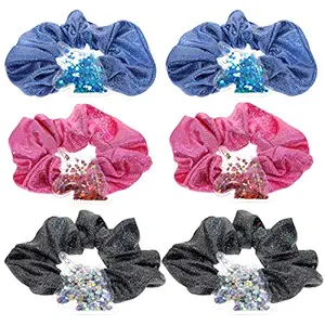 6 Glitter Unicorn Hair Scrunchies for Girls - Glitter Fabric Scrunchies Pack with Unicorn Charms - Cute VSCO Kids Hair Accessories for Girls - Unicorn Hair Stuff - Gymnastic Party Favors