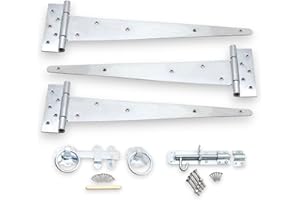 Infinity Decor 18" Tee Hinges (3) with Plain Ring Gate Latch and Brenton Bolt Pack – Ideal for Wooden Garden Gate Fitting Kit for Barn, Shed Doors