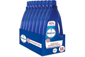 Napisan Additivo Disinfettante Lavatrice, 8 Confezioni da 1 Litro di Additivo Liquido per Lavatrice, Contro i Batteri e i Cattivi Odori