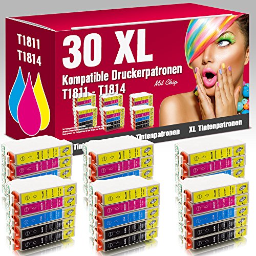 ms-point® 30 kompatible Druckerpatronen für Epson Expression Home XP-100 XP-102 XP-200 XP-202 XP-205 XP-210 XP-212 XP-215 XP-225 XP-30 XP-300 XP-302 XP-305 XP-310 XP-312 XP-313 XP-315 XP-320 XP-322 XP-325 XP-33 XP-400 XP-402 XP-405 XP-405WH XP-410 XP-412 XP-413 XP-415 XP-420 XP-422 XP-425 Patronen kompatibel zu T1811 T1812 T1813 T1814 18XL