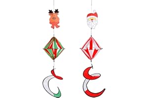 JREMREO 2 Stück 101,6 cm Weihnachtsmann Schneemann Windspiel lockige Windmühle Dekorationen, hängende Windspirale mit Schwanz Whirligigs Handwerk Geschenke Ornamente für Indoor Outdoor Hof Terrasse Rasen