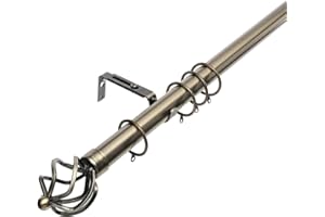 Kestral Palermo Cage Finial 28 mm Extendable Metal Curtain Pole Rods Voile Easy Fitting, Antique Brass 120-210 cm