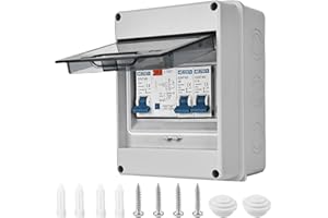 PRITOK Consumer Unit 2 Way: 2 Way Garage Consumer Unit with Assembly Tool, Plastic Leakage Circuit Breaker with Fuse Box, IP65 Waterproof Consumer for Garage, Caravan, Workshops (6A+16A)