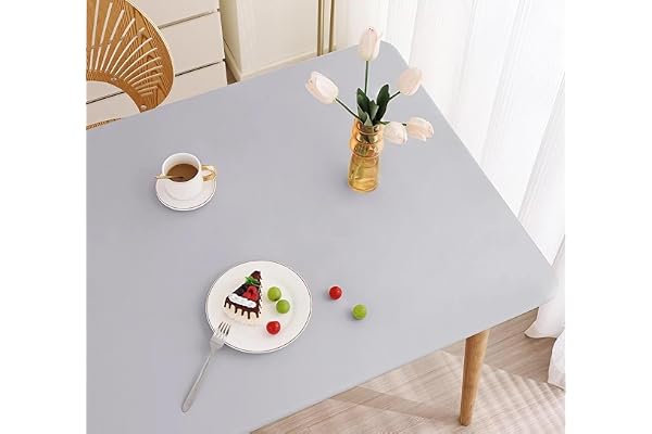 YHXAIQ Nappe en Similicuir Étanche Essuyable - Housse Table Élastique avec Bords Élastiques, Cuir/PU pour Décoration de Table Intérieure/Extérieure(Gray,90 X 160 cm)