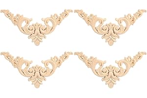 ZERODIS Apliques, Artesanía en Madera, Madera Tallada Larga Onlay Applique Sin Pintar Apliques Flor Puerta Decoración Del Hogar Estilo Europeo, 4 Piezas(12 * 12)