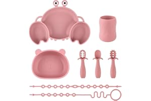 NOHLERLIFE Silikonowy zestaw naczyń dla niemowląt, 8 sztuk, antypoślizgowe, zestaw naczyń dla dzieci, łącznie z przyssawką, talerzykiem dziecięcym, miską, filiżanką i 3 łyżeczkami, uchwytami na kubki do picia,