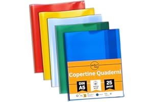 perfect line - 25 copertine DIN A5, 5 colori - Copertina per quaderni con grana trasparente - Copertina per quaderni in polipropilene riciclabile, resistente ai documenti