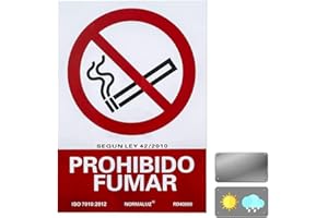 Normaluz - Señal Prohibido Fumar | Texto y Pictograma | Homologada UNE-EN ISO 7010:2012 | PVC Glasspack 0,7 mm, Rojo, 21x30 cm, Cloruro de polivinilo