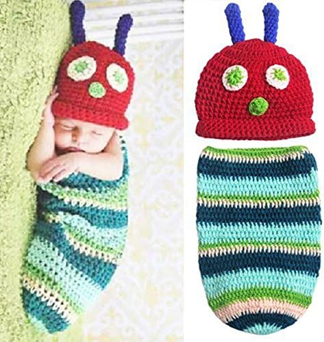 Mode unisexe nouveau-né garçon et fille Crochet tricoté Tenues bébé Costume Set Photo Photographie Prop-Caterpillar
