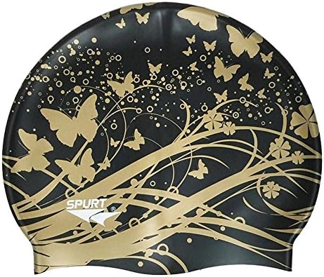 Neeiors Women New Waterproof Silicone Swim Cap Summer Pool Spa Swimming Hat Haircare Bathing Cap for Long Hair Black Butterfly